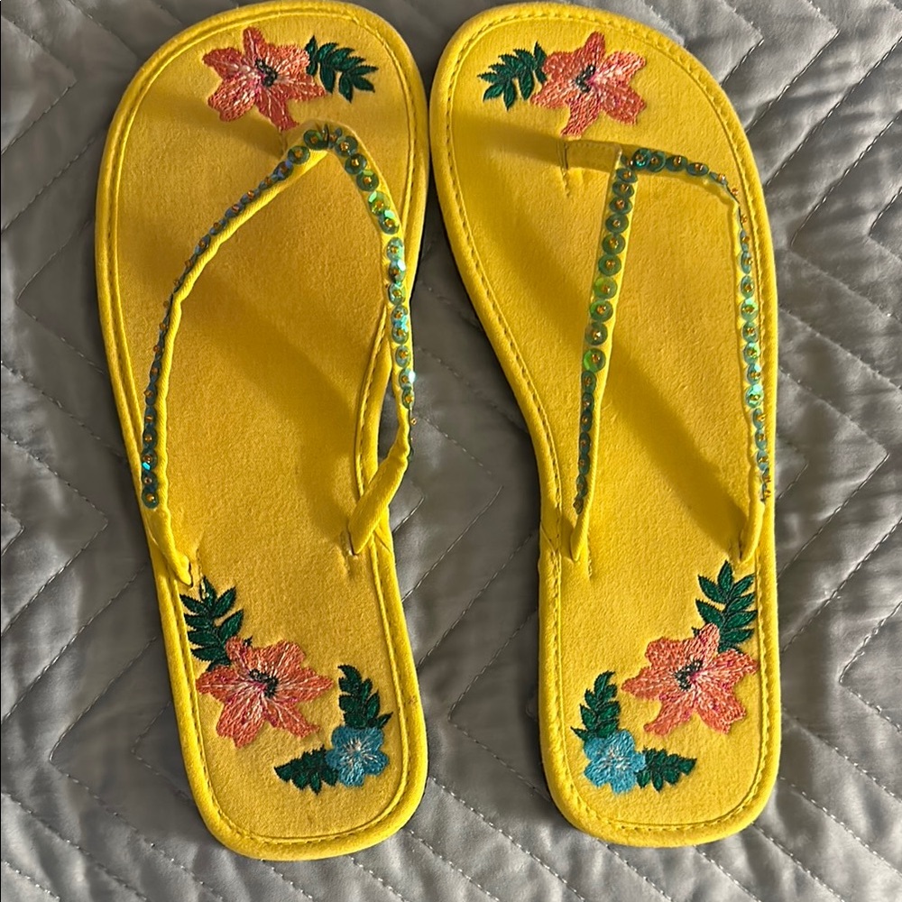 Embroidered Yellow Floral Women's Sandals